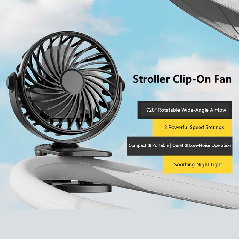 Oscillating Fan Clip - Portable Rechargeable Clip Fan 720° Rotatable