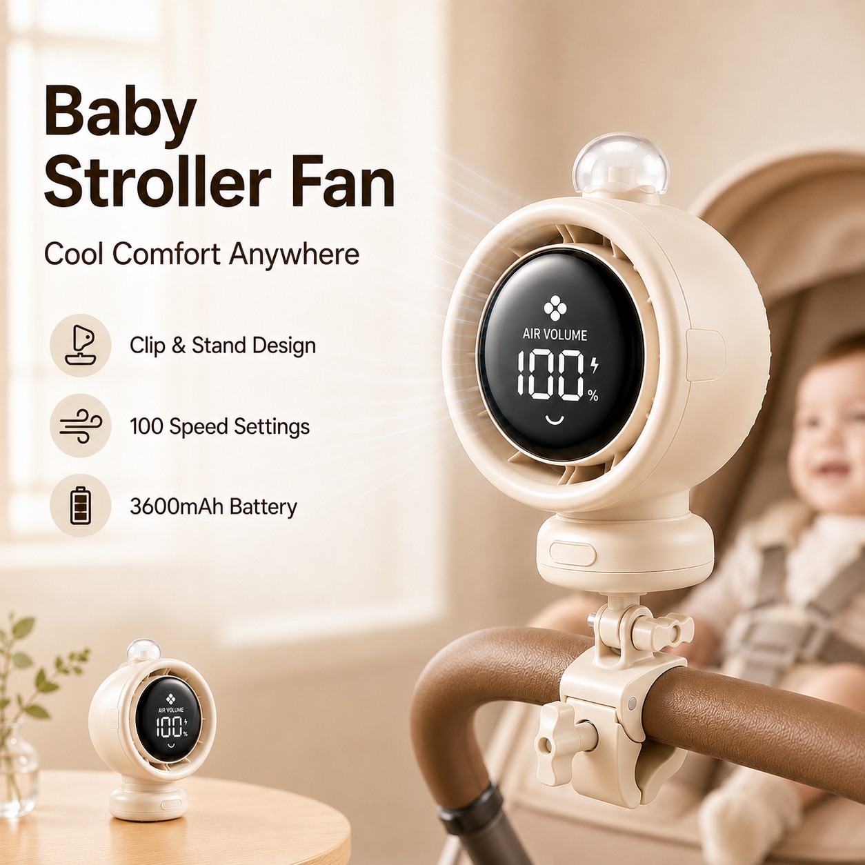 Oscillating Fan Clip - 2026 New Portable Stroller Fan with